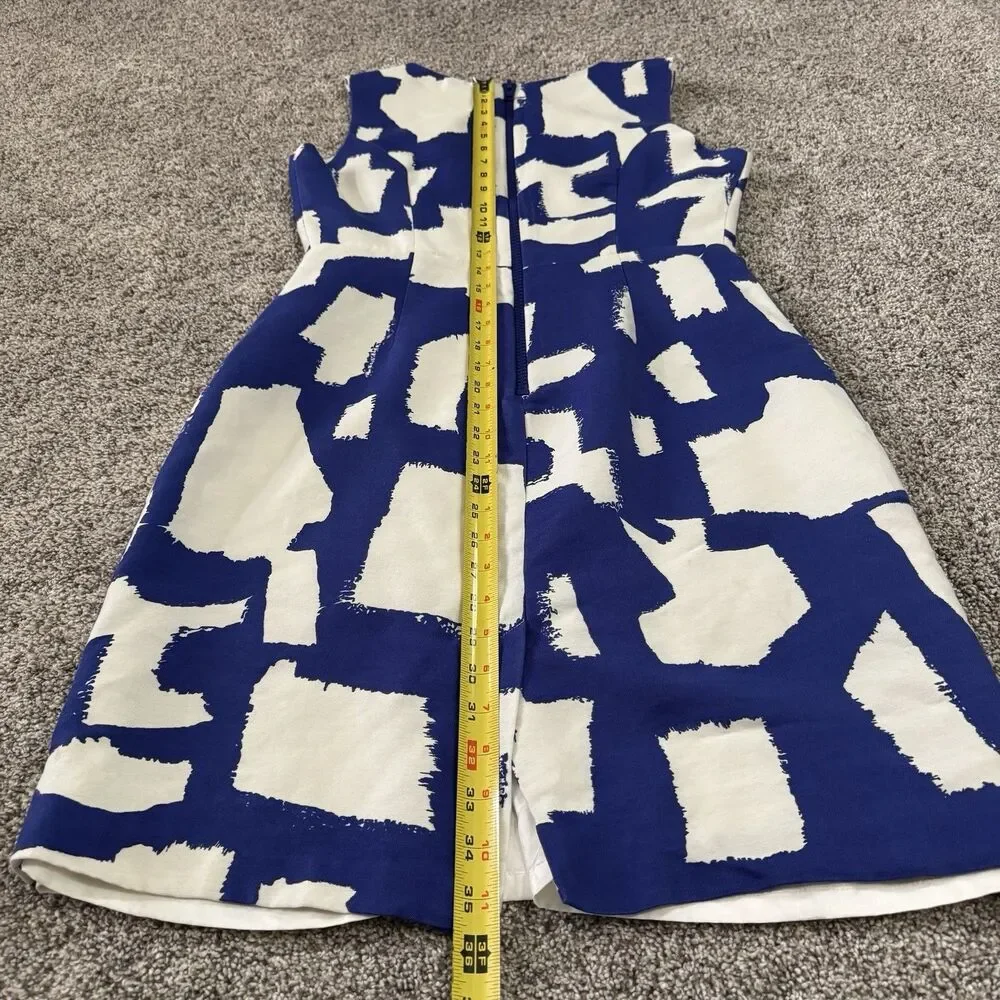 Kate Spade Abstract Print Cobalt White Cotton Silk Lined Dress Zip Size 10 - Picture 10 of 10